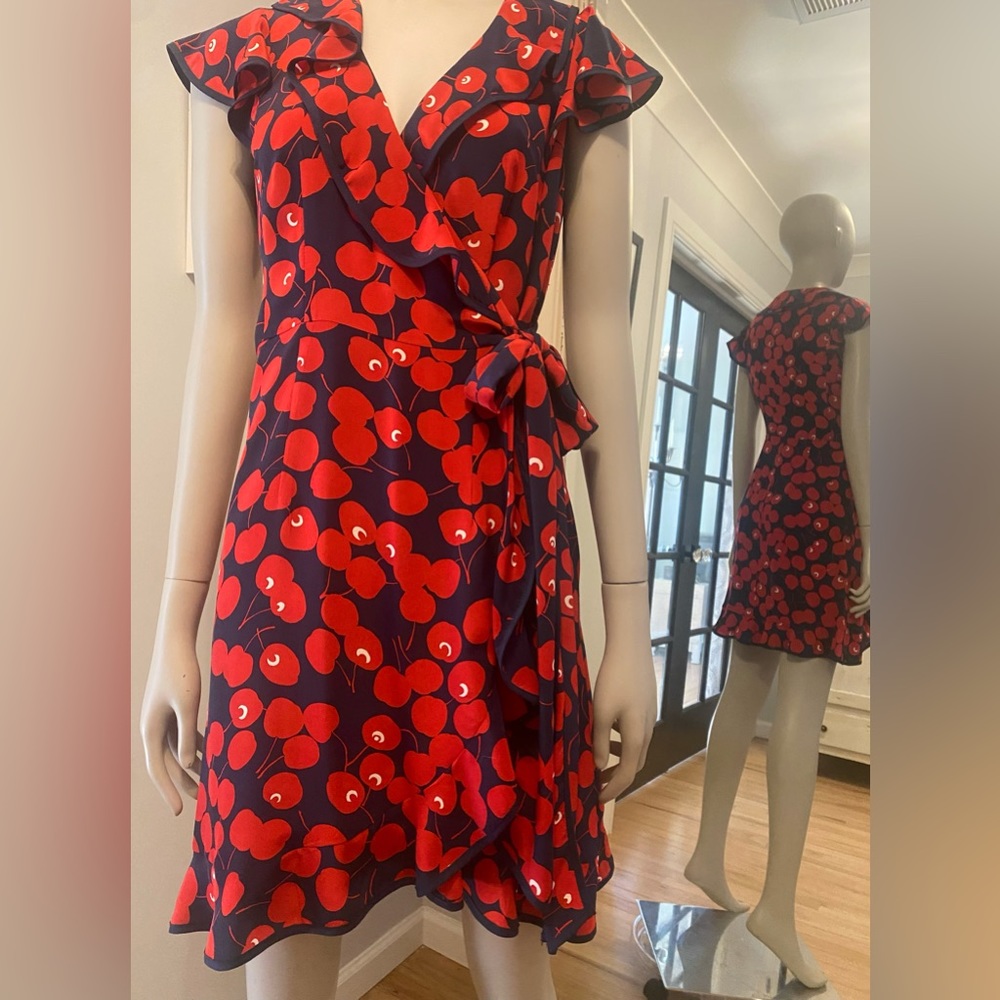 Nanette Lepore silk blend “Cherries” dress with beautiful navy